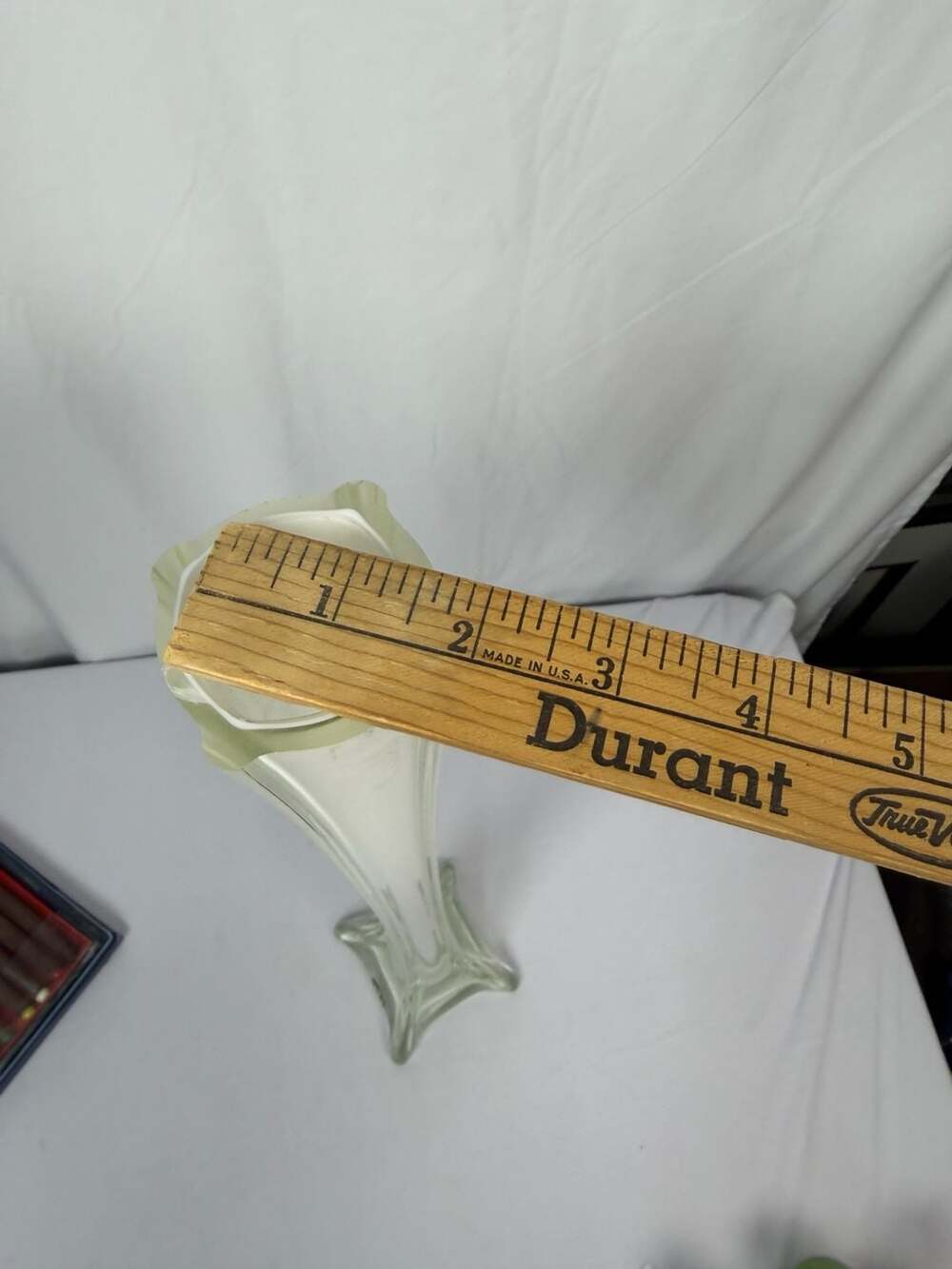 Vintage Eiffel Tower Style Tall Bud Vase, White Encased in Clear Glass - Picture 6 of 6